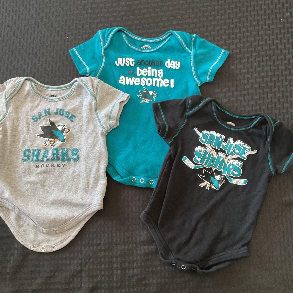 Lot of 3 San Jose Sharks Bodysuit Shirts Boys 9-12 Months NHL Hockey One-piece